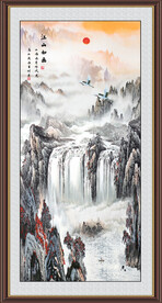 高山流水国画风景山水画玄关画