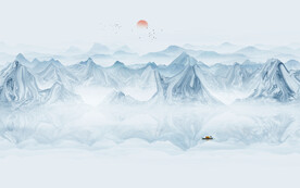 中式水墨山水画电视背景墙