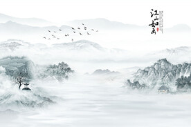 新中式江山如画意境瀑布背景墙