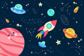卡通外太空星球火箭手绘星空背景