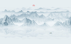 意境水墨山水画背景墙