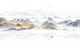 新中式床头山水画背景墙