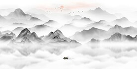 新中式抽象水墨山水风景背景墙