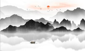 新中式抽象水墨山水风景背景墙