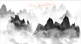 新中式抽象水墨山水风景背景墙