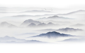 禅意水墨山水画背景墙