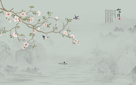 新中式国画山水电视背景墙