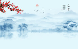 水墨江南水乡背景墙