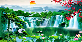 旭日东升山水画