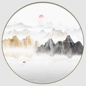 圆形抽象山水画