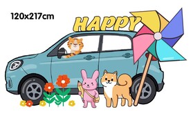 卡通汽车手举牌