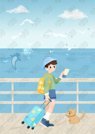 可爱男孩海边旅行度假