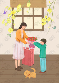 教师节男孩给老师送花