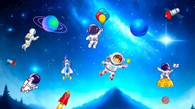 卡通星空宇航员儿童房背景墙