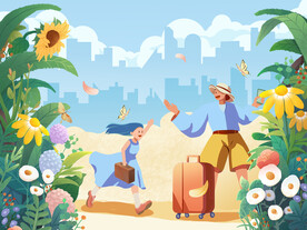 情侣旅游宣传插画扁平风格