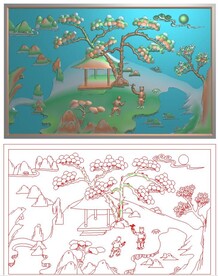 山水人物精雕图