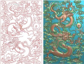 龙博古柜门板精雕图