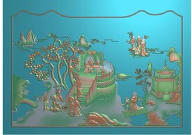 山水人物亭子精雕图