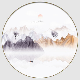 圆形抽象山水画