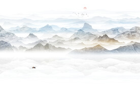 禅意水墨山水画背景墙