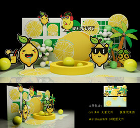 柠檬美陈打卡点柠檬表情背景