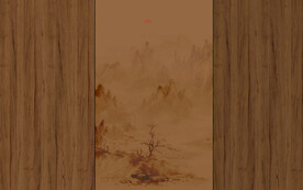 新中式软包木纹山水画背景墙