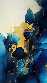 蓝色水墨金箔抽象画