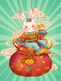 钱兔无量兔年原创插画