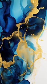 蓝色水墨金箔抽象画