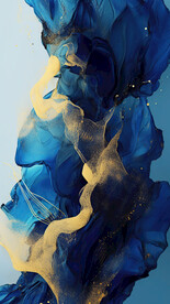 蓝色水墨金箔抽象画