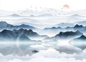 山水画背景墙 装饰画