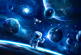 蓝色星球太空火箭宇航员宇宙背景