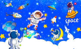 卡通儿童房星空宇航员