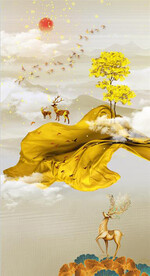 现代抽象烟雾意境麋鹿挂画