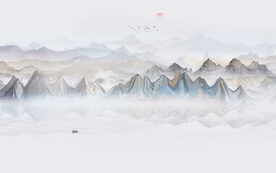 现代新中式水墨山水画背景墙