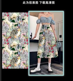 大牌花 线条花 动物 大摆裙 