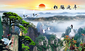 松鹤延年迎客松壁画