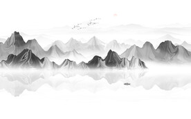 意境水墨山水画背景墙