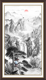 水墨国画迎客松