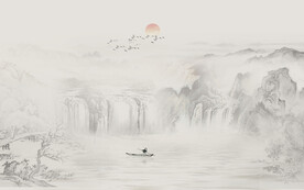 新中式壁画山水画电视背景墙