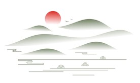 中国风中式水墨祥云山水山纹飞鸟