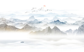 意境水墨山水画背景墙