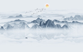 中式意境水墨山水画