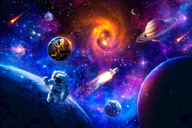 梦幻太空星球宇航员火箭星空背景