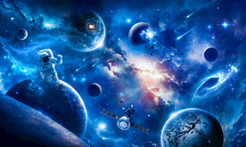 蓝色太空星球宇航员银河黑洞背景