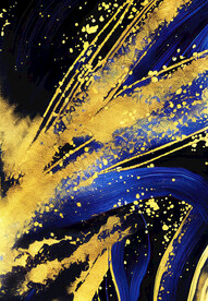 蓝色水墨金箔抽象画