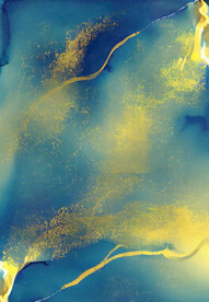 蓝色金箔水墨画