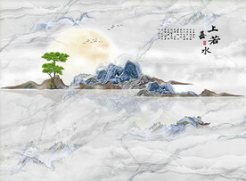 新中式现代简约石纹山水装饰画