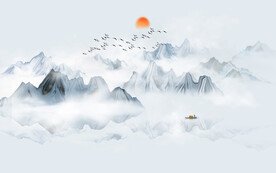 抽象意境水墨山水画背景墙