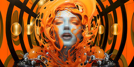 橙色抽象艺术潮流空间壁画设计